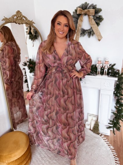 Hnědo růžové lesklé šaty