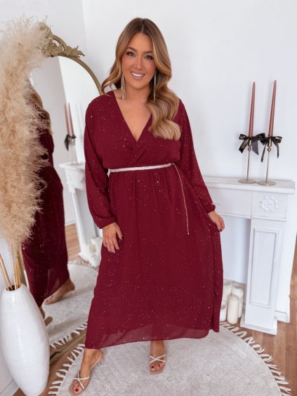 Vínové elegantní šaty s třpytkami