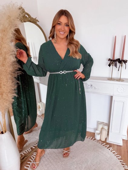 Tmavě zelené elegantní šaty se třpytkami