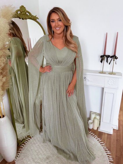 Světle zelené společenské šaty s maxi rukávy