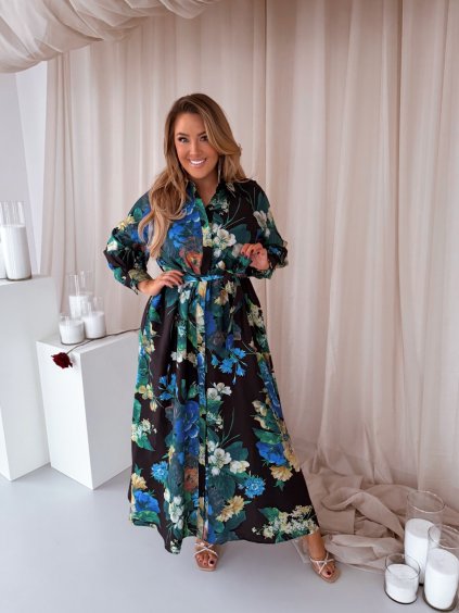 Černé košilové šaty s květinami