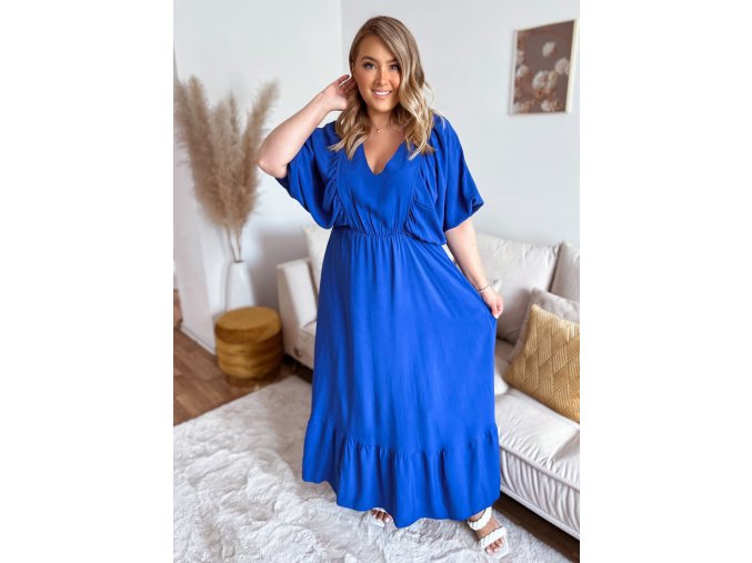 Dlouhé modré šaty s objemnými rukávy (Veľkosť L/XL)