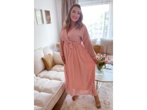 Dlouhé šaty s výstřihem do V - růžová (Veľkosť L/XL)