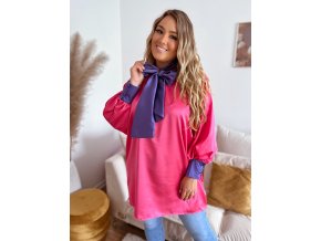 Prodloužená tunika s mašlí ke krku v růžovo fialové (Veľkosť L/XL)