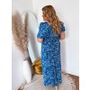 Dlouhé modré květované šaty s krátkým rukávem (Veľkosť XXXXL)