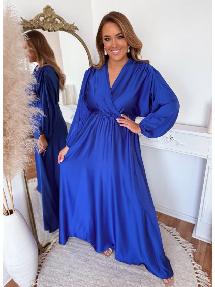 szatén ruha királykék színben