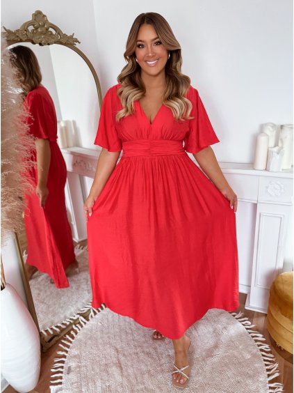 hosszú korall színű ruhák molett nőknek