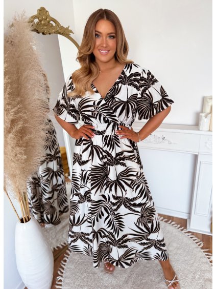 Hosszú, fehér-fekete, rövid ujjú ruha