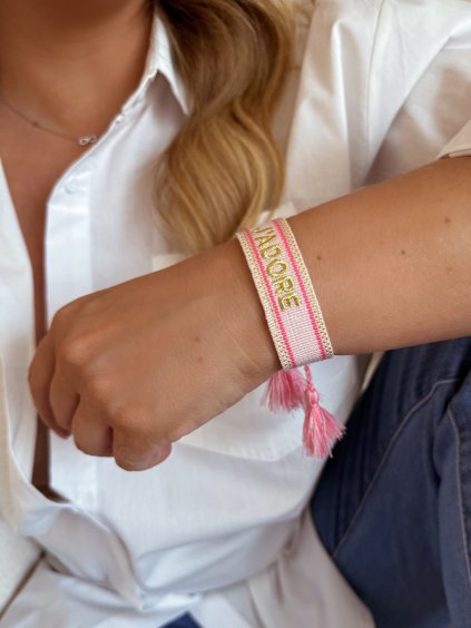 Női szövet karkötő - rózsaszín