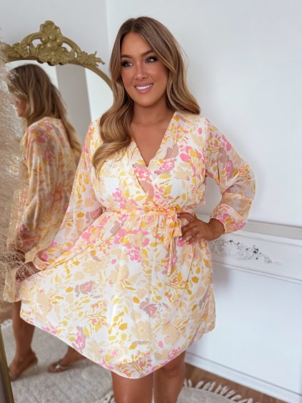 Rövid virágmintás ruha - sárga