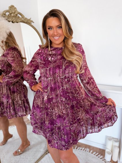 Mintás A-vonalú ruha - lila