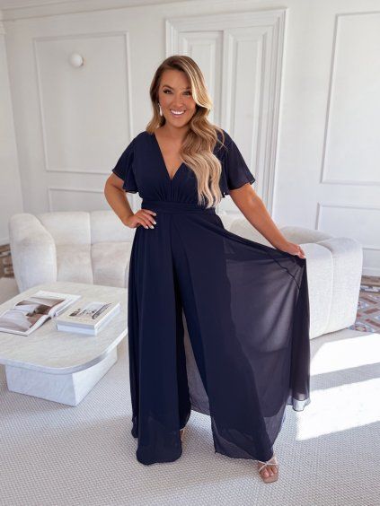 Hosszú elegáns overál/ruha - sötétkék