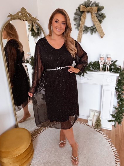 Fekete bő alkalmi ruha csillogással