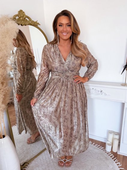 Hosszú arany ruha kivágott háttal