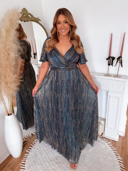 Hosszú kék-arany alkalmi ruha