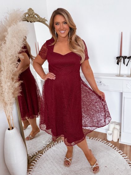 Bordó midi csipkeruha