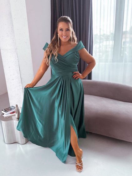 Elegáns váll nélküli estélyi ruha - smaragd