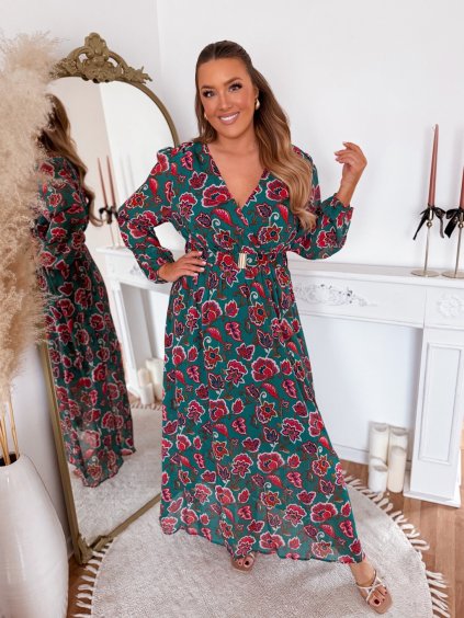 Zöld virágmintás hosszú ruha