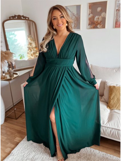 Sötétzöld estélyi kivágással
