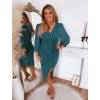Petrolkék elegáns női ruha virágos részlettel