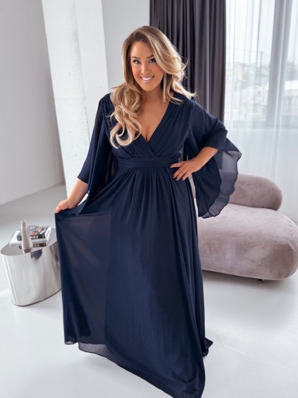 Tmavomodré spoločenské s výrazným rukávom