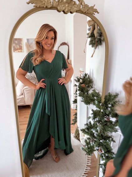 Tmavozelené spoločenské šaty