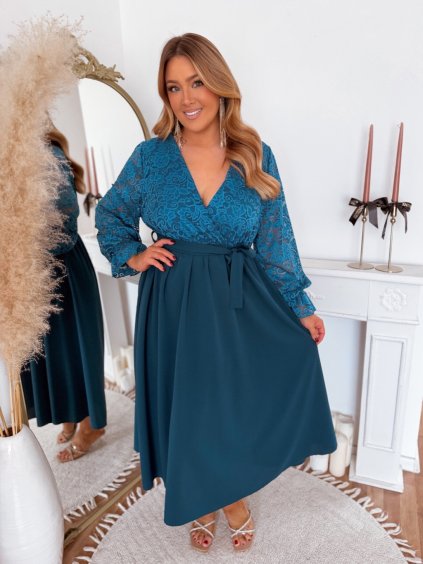 Tyrkysové šaty s čipkovaným vrchom