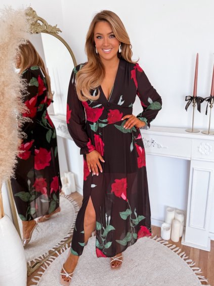 Čierne šaty so vzorom ruže