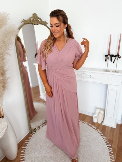 Spoločenské šaty s krátkym rukávom - bledoružová