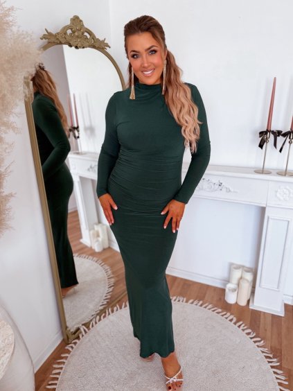 Zelené elastické šaty s riasením na boku