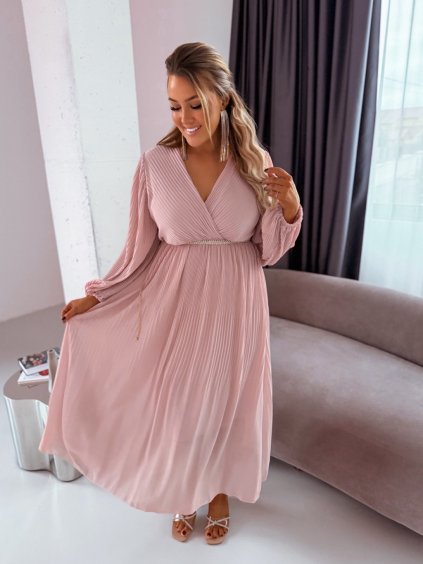 Svetlo-ružové dlhé plisované šaty