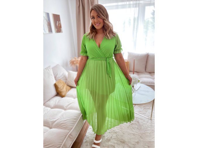 Zelené šaty s plisovanou sukňou