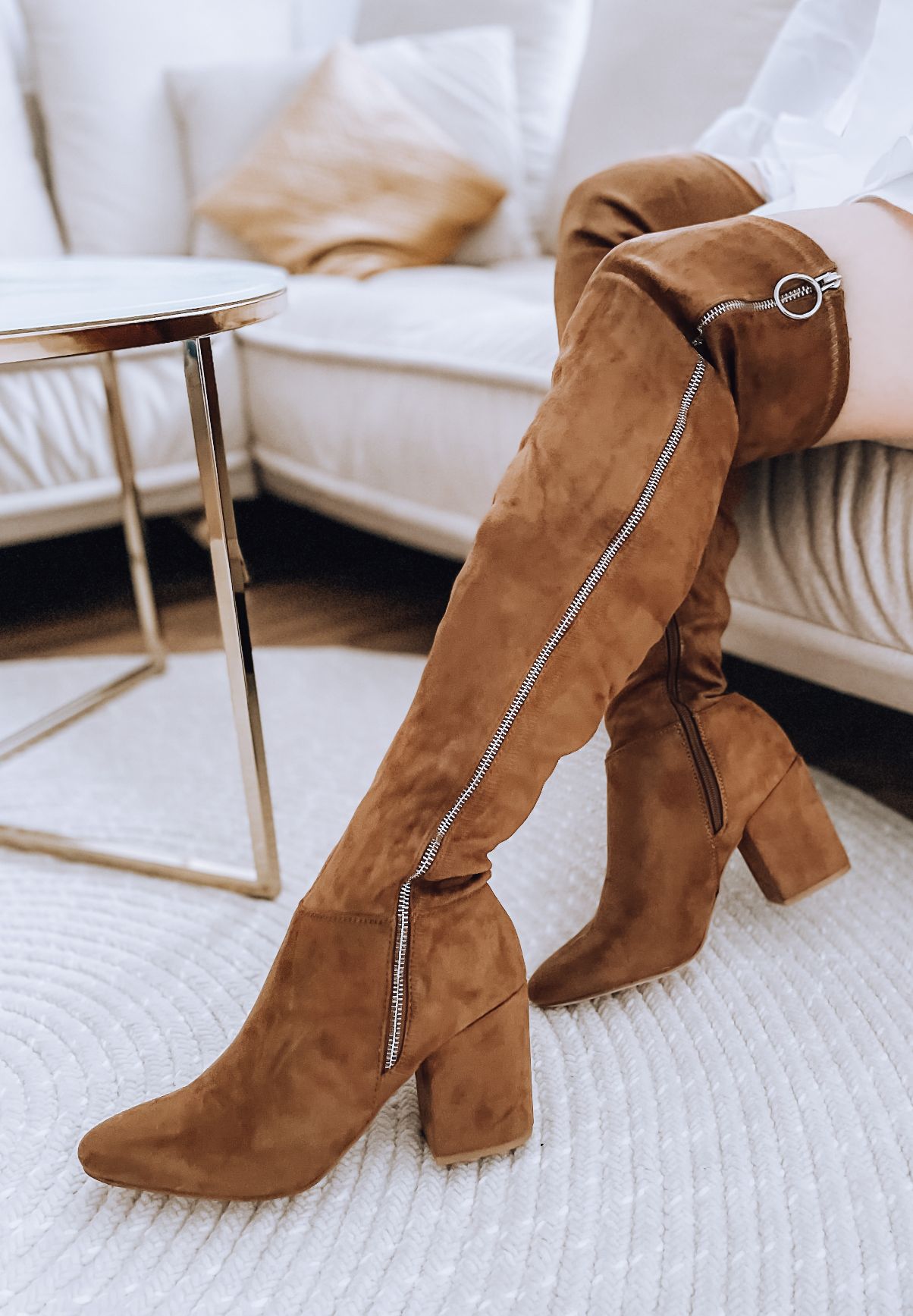 ZAZZA Hnedé vysoké čižmy nad kolená s ozdobným zipsom Veľkosť: 37