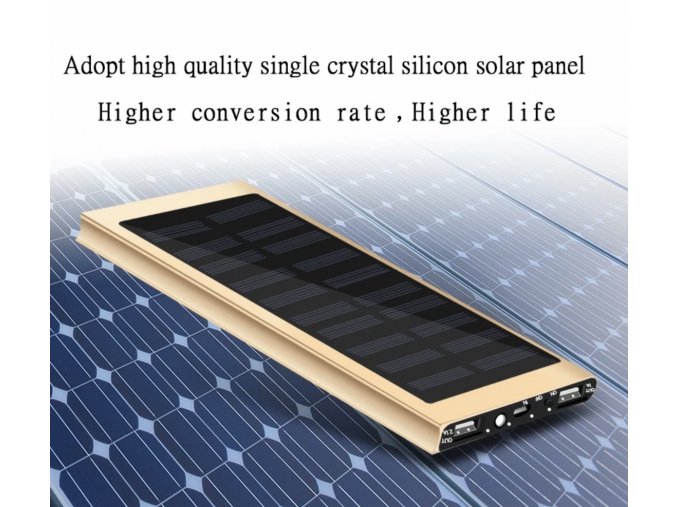 Solární Powerbank 30000 mAh, černa, 2 x USB, 1 x LED