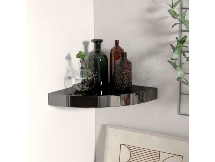 Plovoucí rohová police černá vysoký lesk 25 x 25 x 3,8 cm MDF