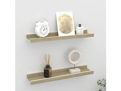 Nástěnné police 2 ks bílé a dub sonoma 40 x 9 x 3 cm