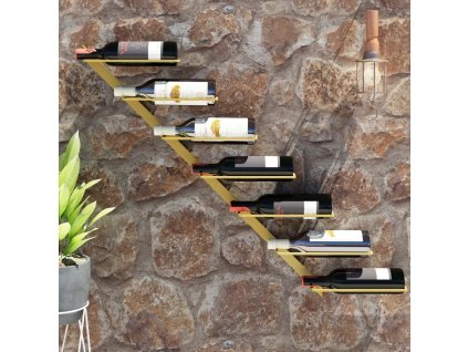 Nástěnný stojan na víno na 7 lahví zlatý kov