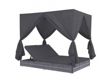 Zahradní postel se závěsy polyratan šedá