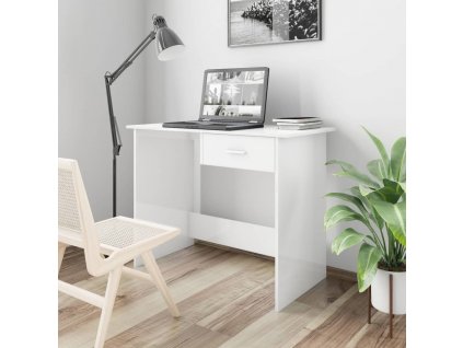 Psací stůl bílý s vysokým leskem 100x50x76 cm kompozitní dřevo