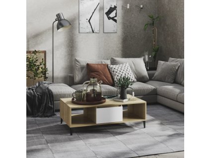 Konferenční stolek bílý a dub sonoma 103,5x60x35 cm kompozit