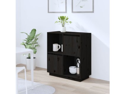 Příborník černý 74 x 35 x 80 cm masivní borové dřevo