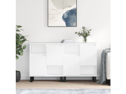 Příborníky 2 ks bílé s vysokým leskem kompozitní dřevo