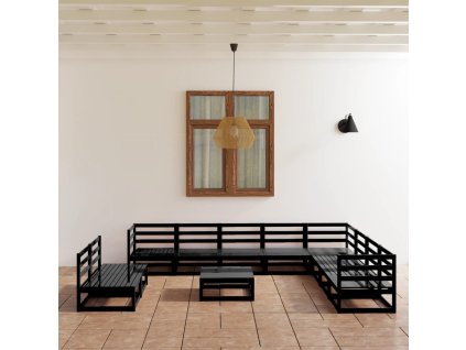 11dílná zahradní sedací souprava černá masivní borovice