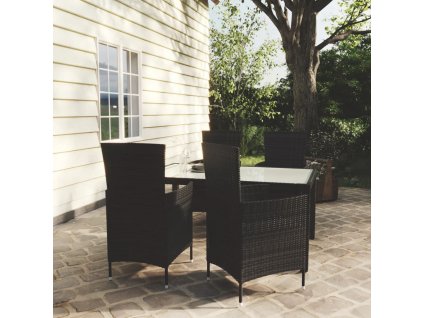 5dílný zahradní jídelní set s poduškami polyratan černý
