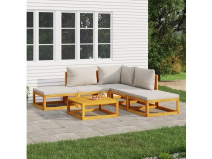 6dílná zahradní sedací souprava světle šedé podušky masiv