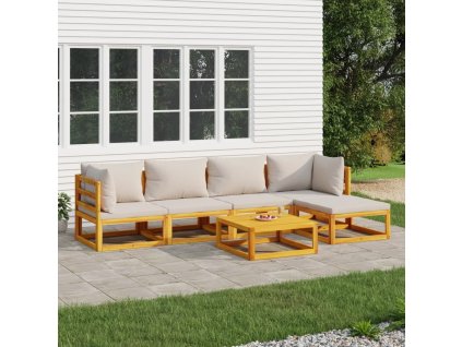 6dílná zahradní sedací souprava světle šedé podušky masiv