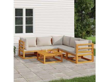 6dílná zahradní sedací souprava světle šedé podušky masiv