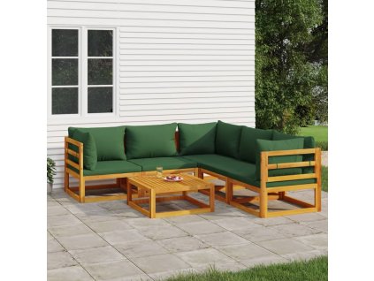 6dílná zahradní sedací souprava zelené podušky masivní dřevo