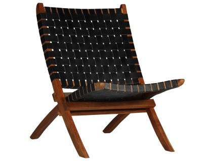 Skládací židle vyplétaná černá pravá kůže