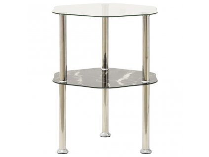 322792 vidaXL 2-Tier Side Table Transparent & Black 38x38x50cm Tempered Glass